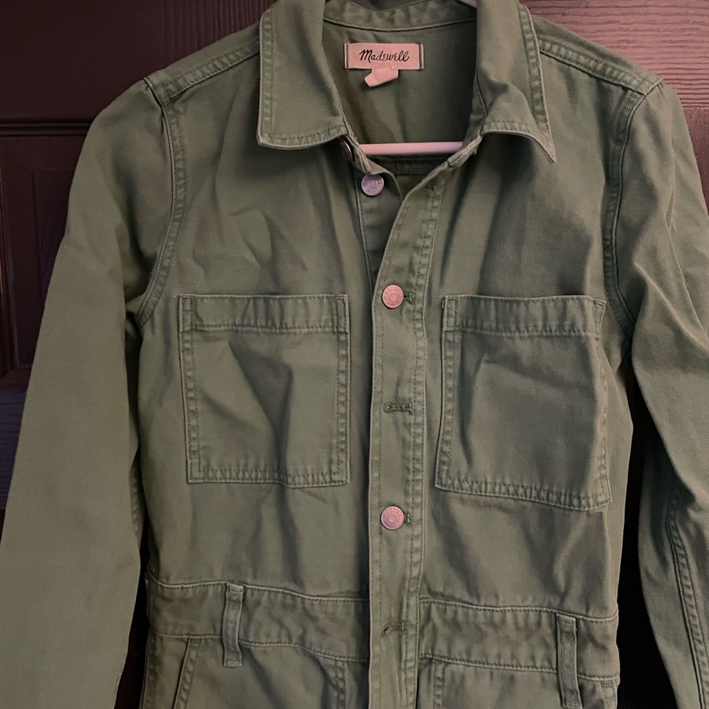 Madewell green denim coverall jumpsuit